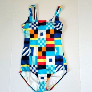 Land's End One-Piece Swimsuit, Maritime Signal Flag Print, LONG